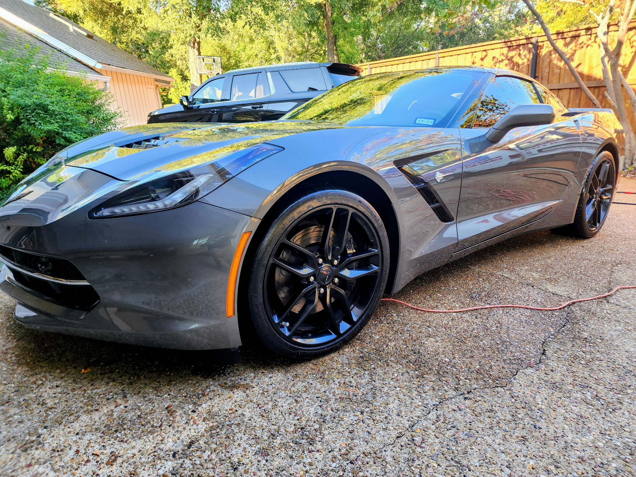Gray Corvette clean after its Waco Shine detail